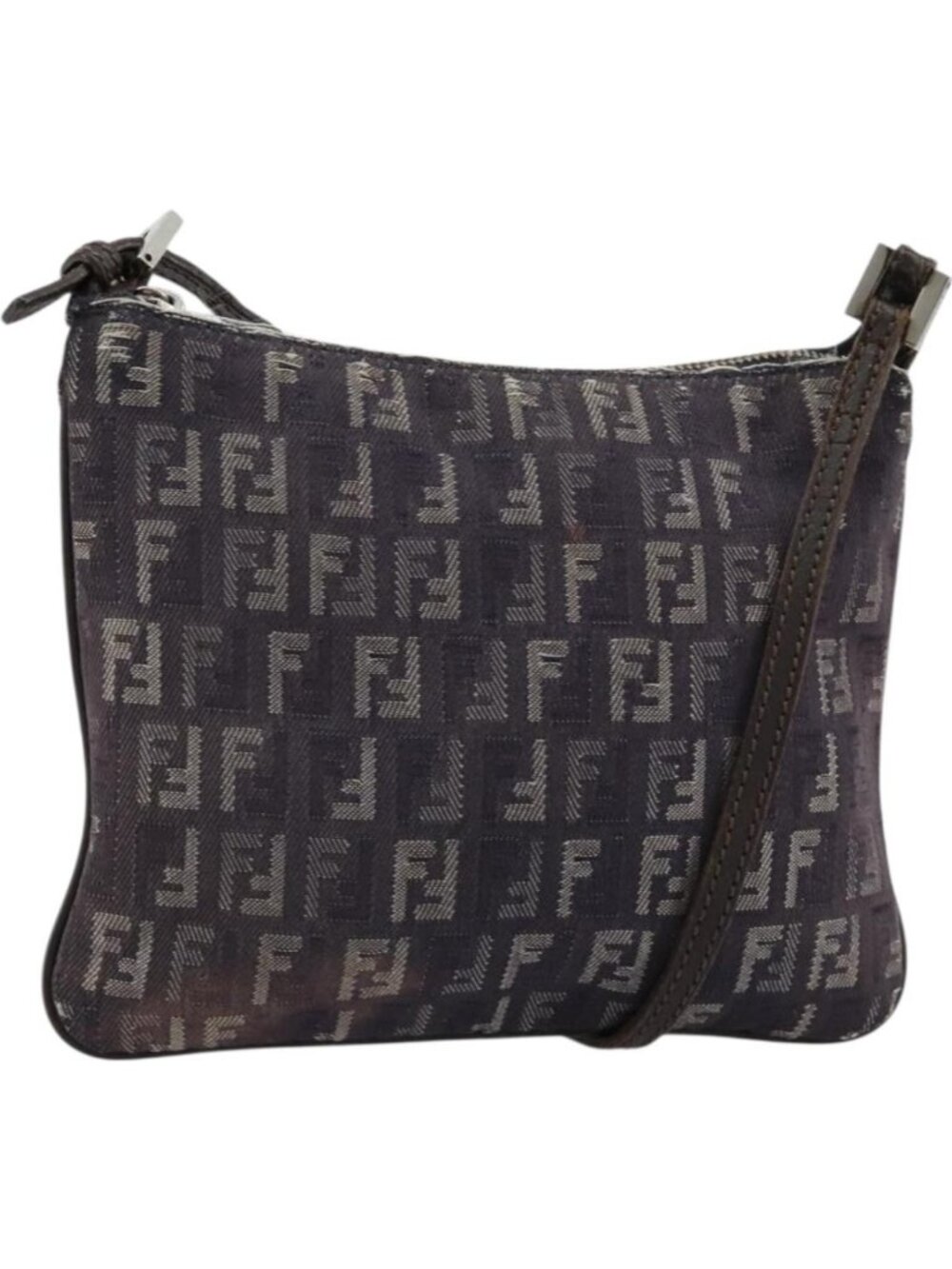 FENDI Zucchino Canvas Shoulder Bag Gray Silver